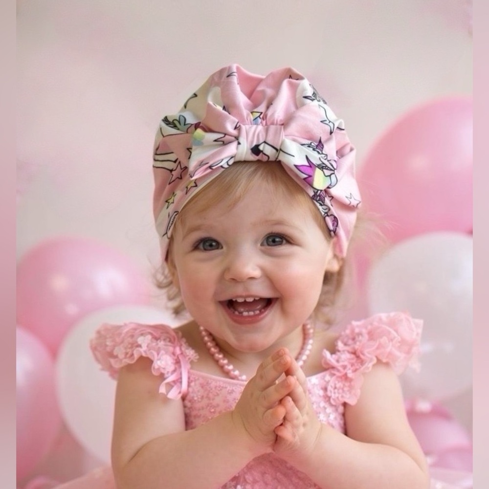 Handmade Unicorn Turban Hat 🦄 Baby Girl Bow Beanie unicorn girl bow hat soft